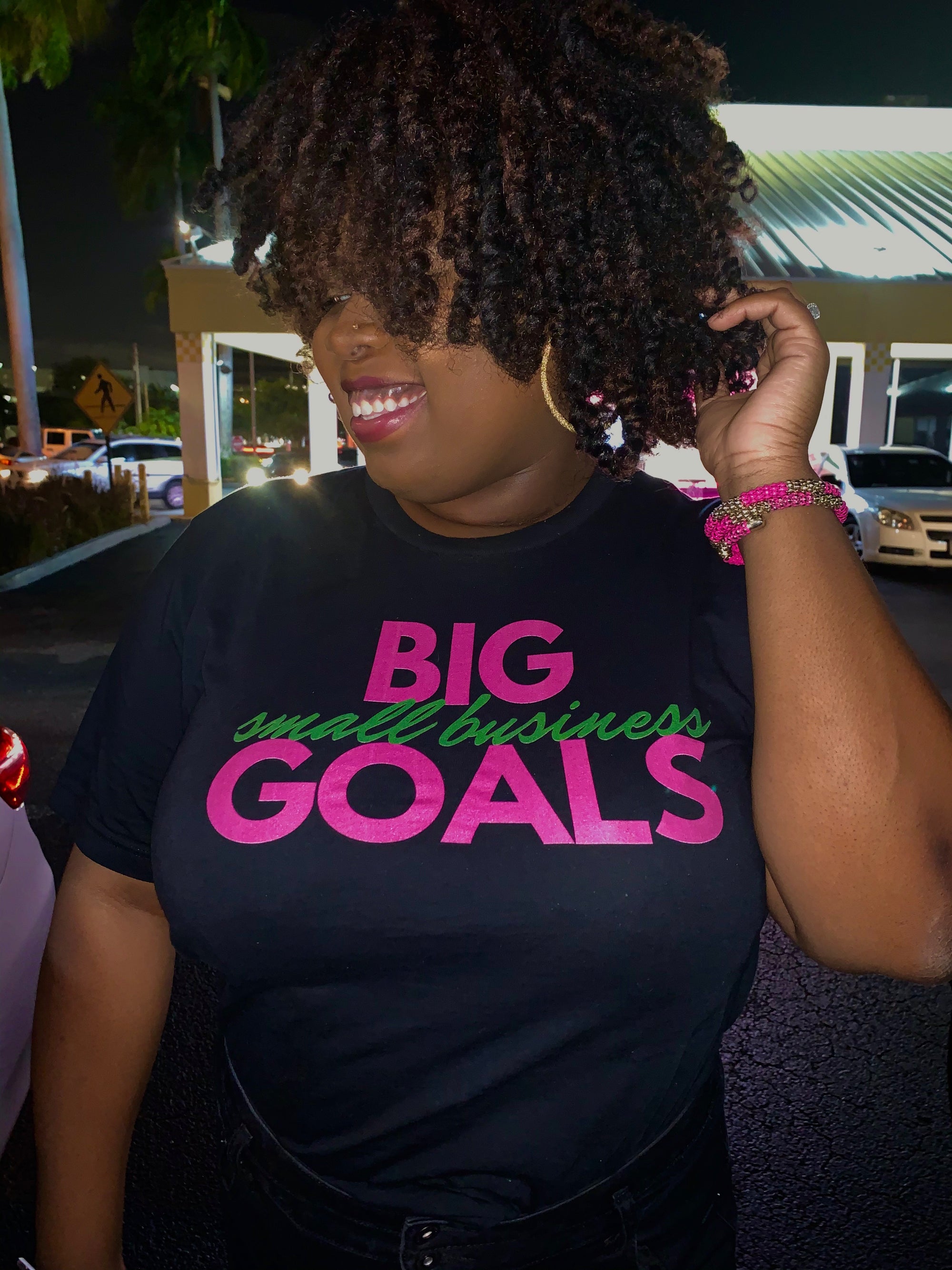 Business Black Short-Sleeve Unisex T-Shirt| Pink + Green Words